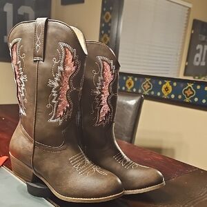 Brand New Kids Western Boots with Pink Embroidery